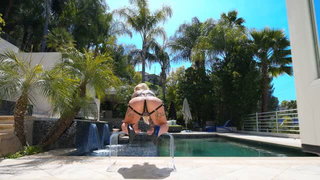 Kali Roses poolside lingerie pose nude tube