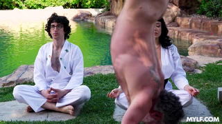 Tattooed man meditates by pool nude porn video